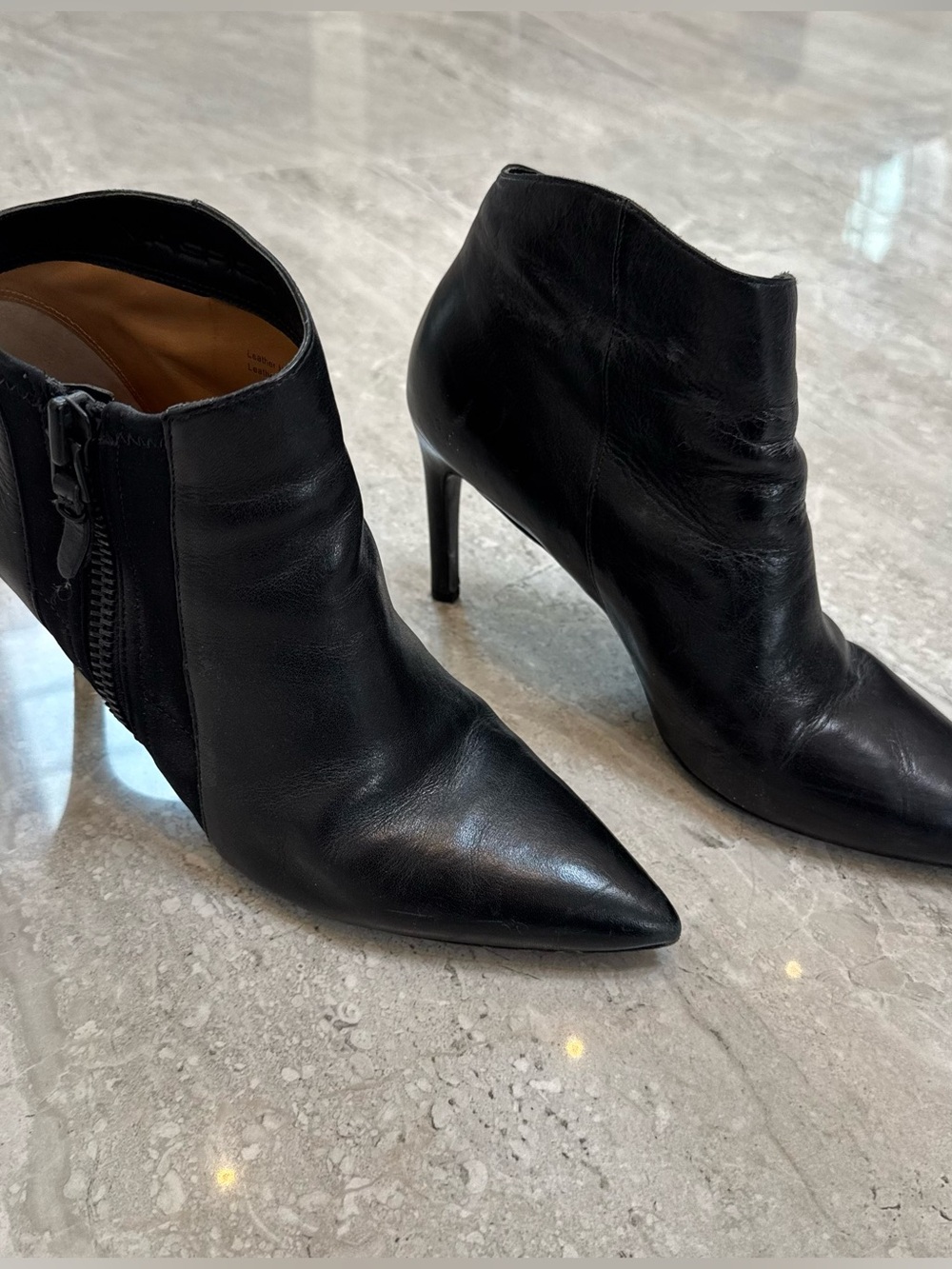 Via Spiga Black Leather Pointed-Toe Ankle Boots